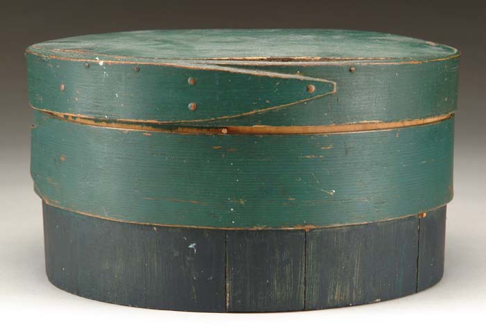 Appraisal: LARGE EARLY PAINTED ROUND WOODEN SHAKER CONTAINER This th early