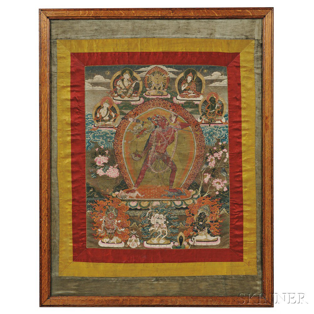 Appraisal: Vajrayogini Thangka Tibet th century depicting Vajrayogini dancing and drinking