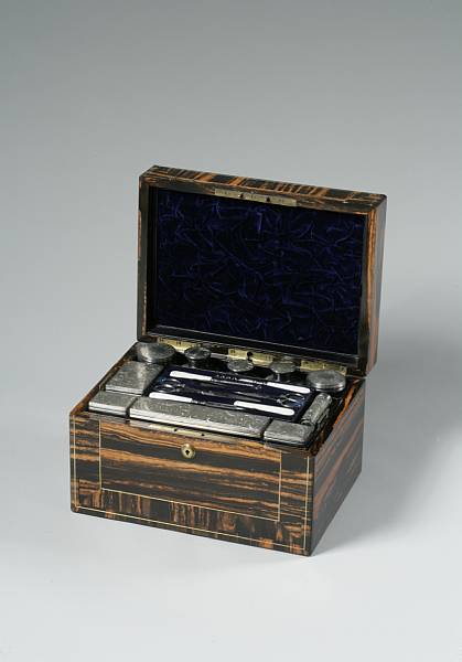 Appraisal: A Victorian calamander dressing case with silver fittings Mechi amp