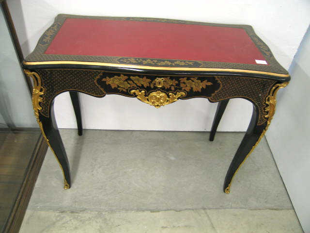 Appraisal: French Style Lacquerware Writing Desk red leather top fancy ormoulu