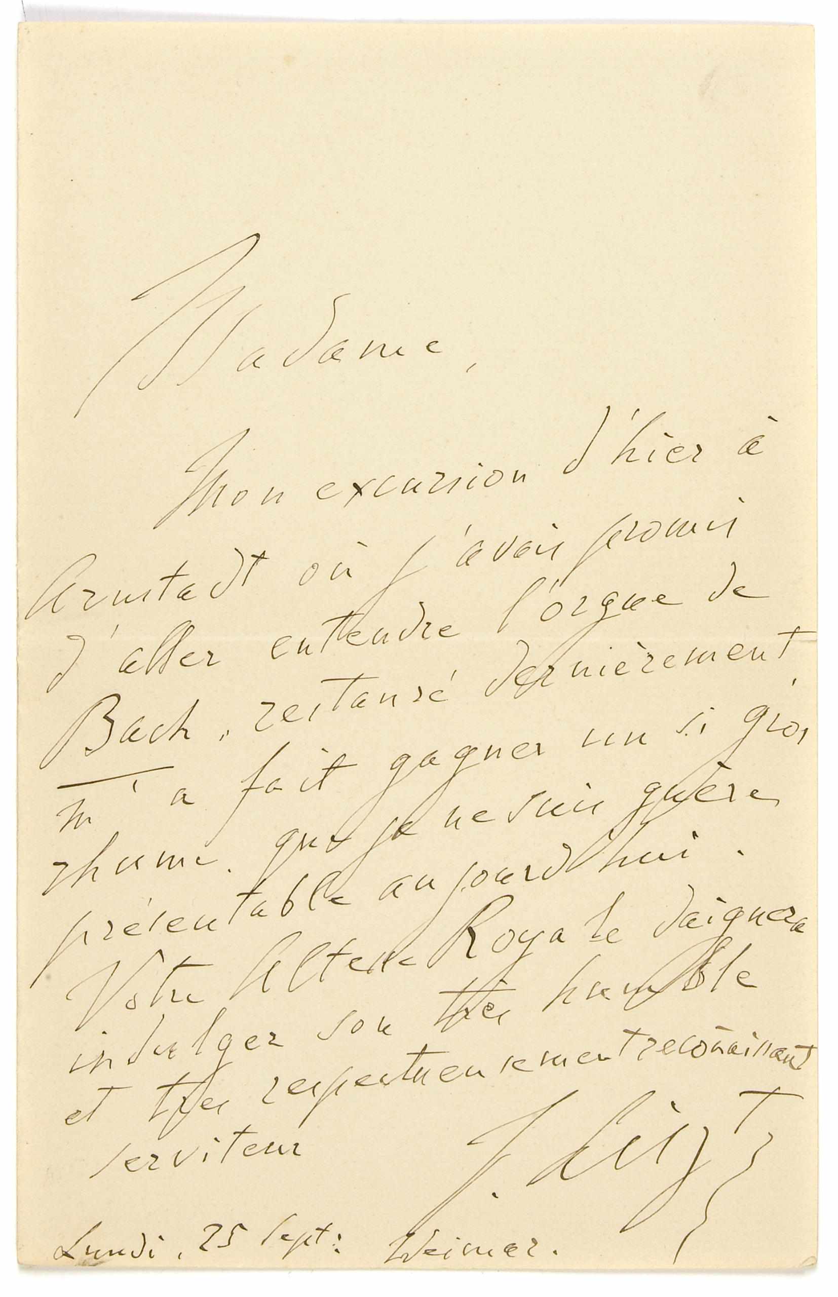 Appraisal: LISZT FRANZ - Autograph Letter Signed ''F Liszt'' p vo