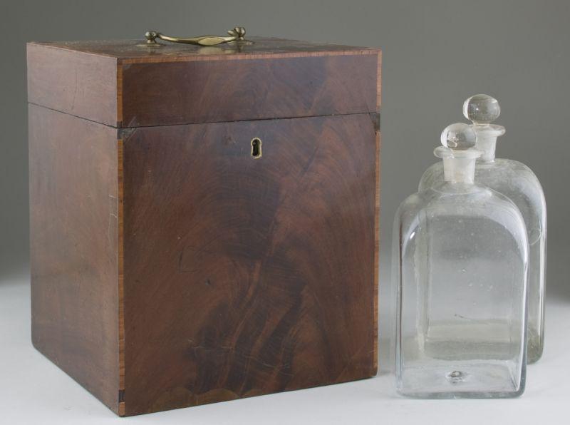 Appraisal: George III Bottle Case circa mahogany veneers over dove-tailed case