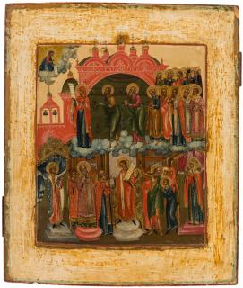 Appraisal: A RUSSIAN ICON OF THE POKROV MOTHER OF GOD MOSCOW