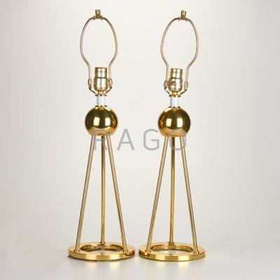 Appraisal: MODERN LIGHTING Pair of brass table lamps th c Unmarked