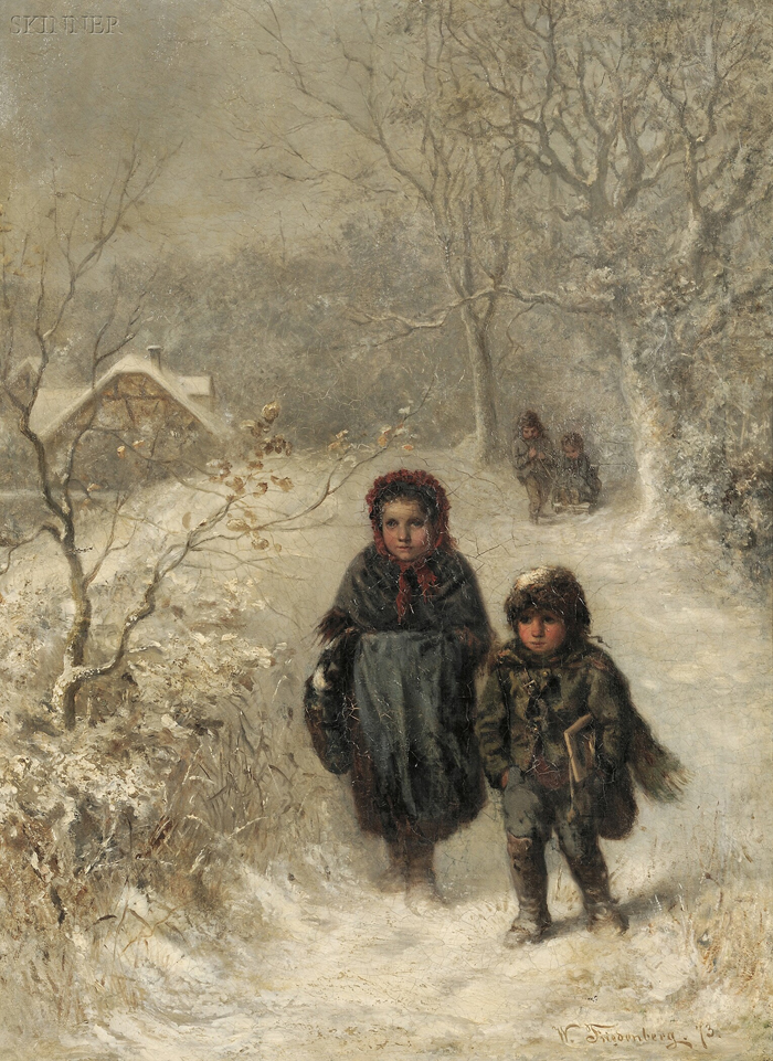 Appraisal: Wilhelm Friedenberg German - Children Walking in a Snowy Landscape