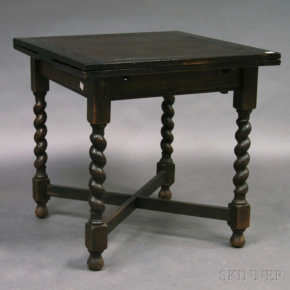 Appraisal: Dark-stained Oak Table with barleytwist legs and an X-stretcher base