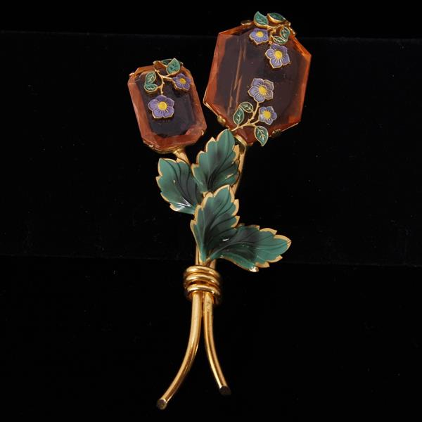 Appraisal: Eisenberg Jeweled Floral Spray Brooch Pin with large orange crystals