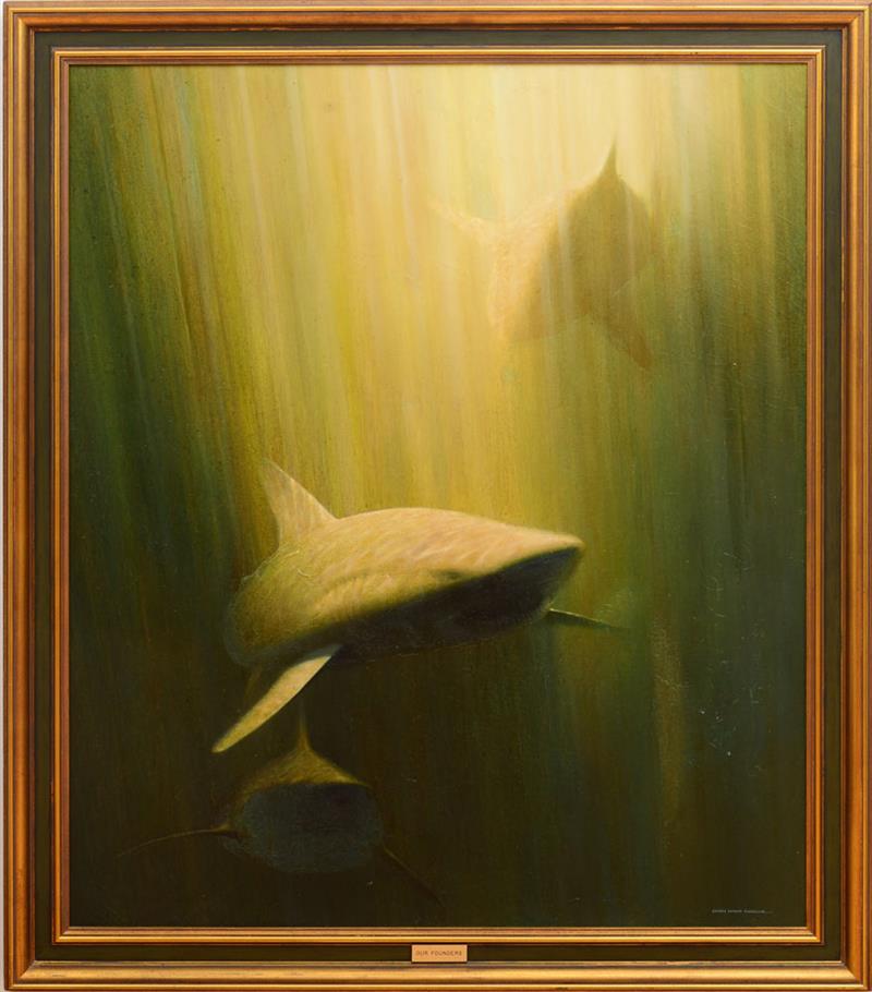 Appraisal: GEORGE LUTHER SCHELLING b THREE SHARKS OUR FOUNDERS Oil on