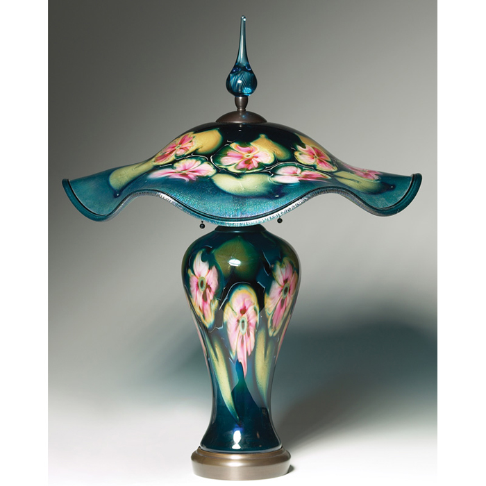 Appraisal: Charles Lotton lamp base and shade in turquoise blown glass