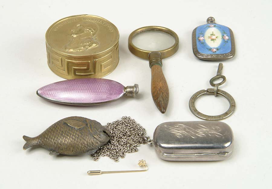 Appraisal: SEVEN MISCELLANEOUS ITEMS Including a round x h brass stamp