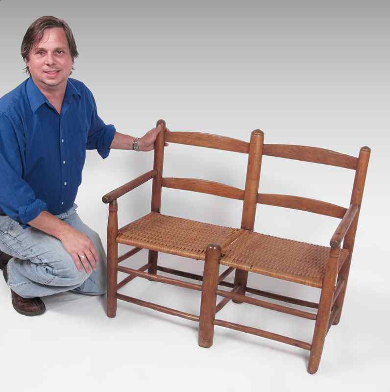 Appraisal: EARLY AMERICAN COUNTRY SLAT BACK DOUBLE SEAT WAGON BENCH Originated