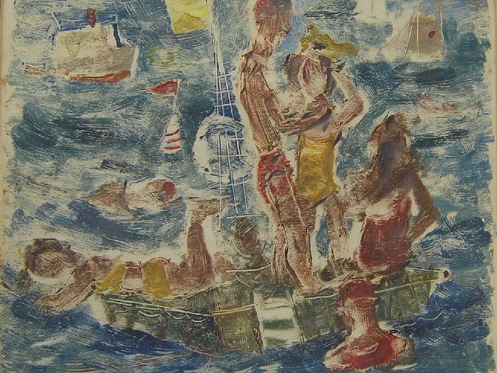 Appraisal: Francis Lymbourne - 'Bathing Raft' indistinctly signed and inscribed oil