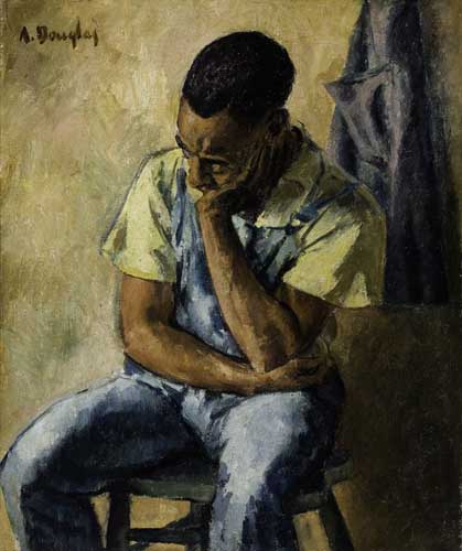 Appraisal: AARON DOUGLAS - Untitled Seated Man With Head Resting Oil