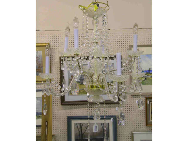 Appraisal: Venetian pattern glass eight branch chandelier with crystal prisms ''