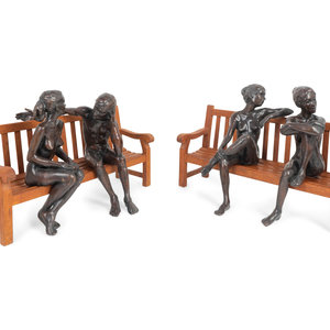 Appraisal: Desmond Fountain English b Untitled Figures On a Bench bronze