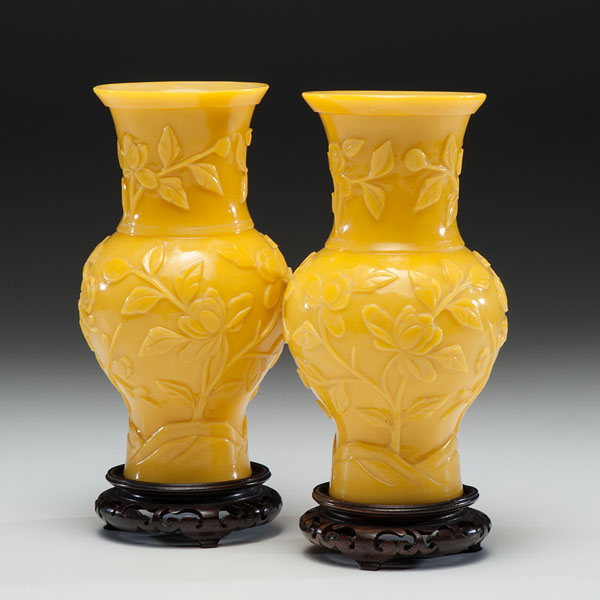 Appraisal: Chinese th- th century Two yellow porcelain baluster vases with