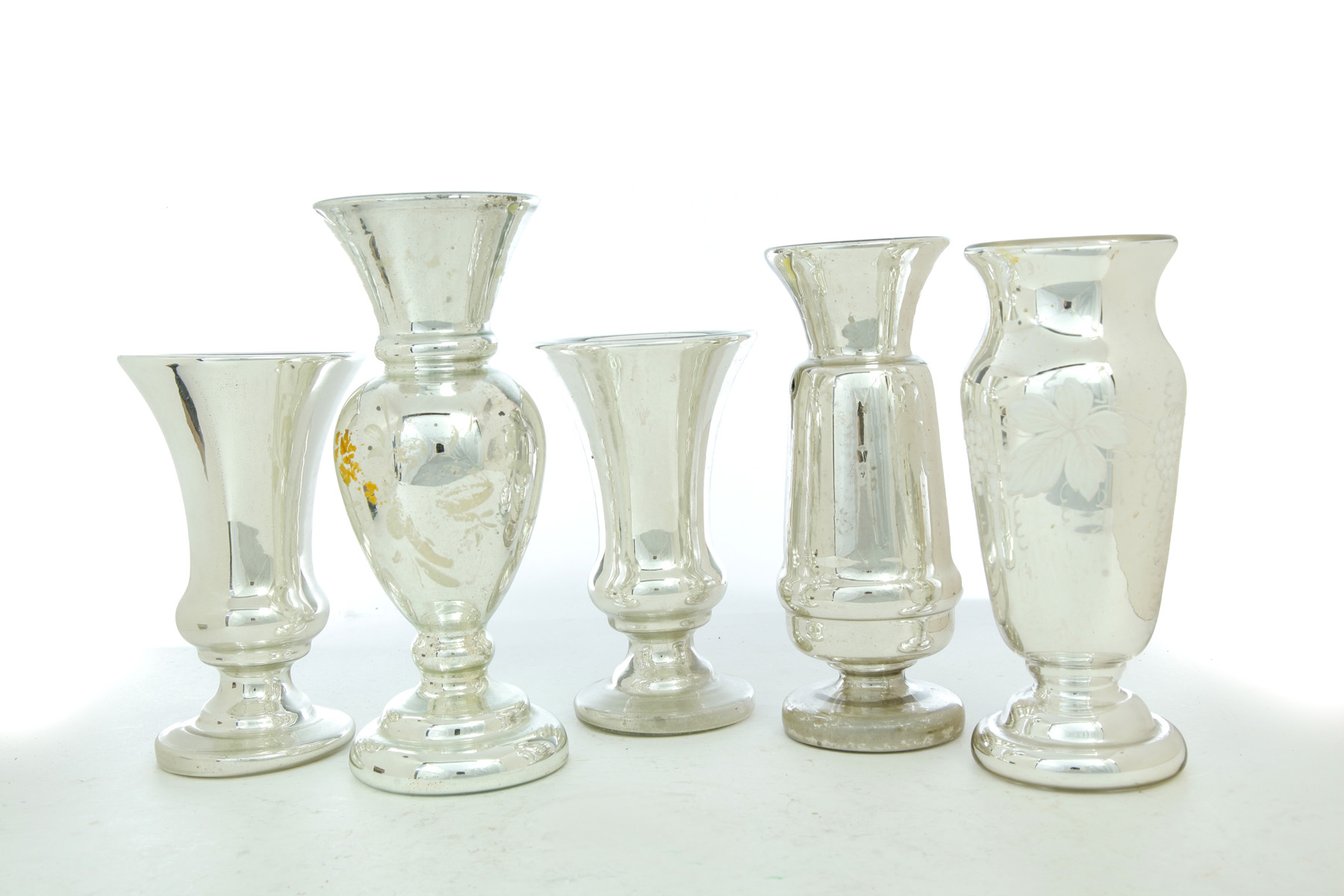 Appraisal: FIVE AMERICAN MERCURY GLASS VASES Late th century Two have