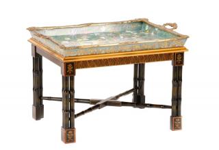 Appraisal: Chinese Bronze Mounted Porcelain Tray on Stand Wong Lee WL