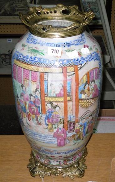 Appraisal: A late th century Cantonese gilt mounted vase decorated with