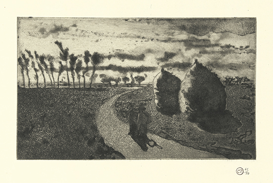 Appraisal: CAMILLE PISSARRO Cr puscule avec Meules Aquatint and etching x