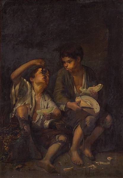 Appraisal: After Bartolom Esteban Murillo Two children eating a melon and