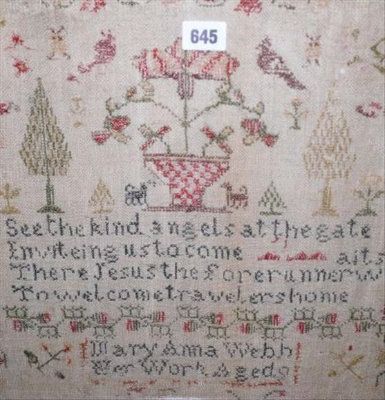 Appraisal: A mid th century woolwork sampler