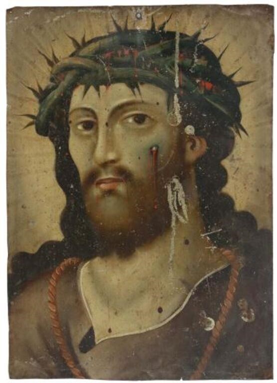 Appraisal: Unframed oil on tin retablo El Divino Rostro The Divine