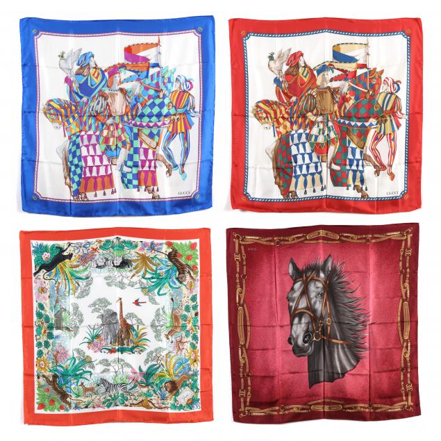 Appraisal: Four Silk Scarves Gucci Made in Italy two scarves feature