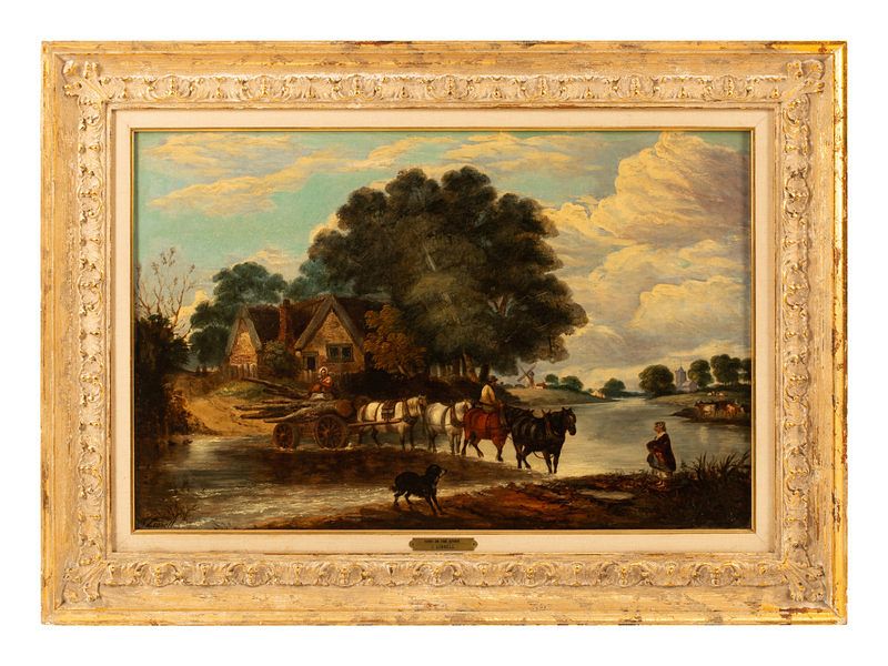 Appraisal: John Linnell British - Horses by River John Linnell British