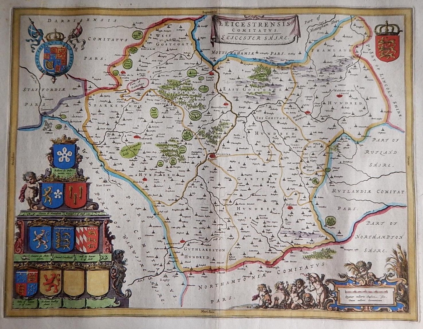 Appraisal: A thC map of Leicestershire after Blaeu hand coloured cm