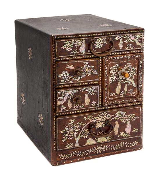 Appraisal: Sale Lot A Small Korean Mother-of-Pearl Inlaid Lacquered Wood Chest