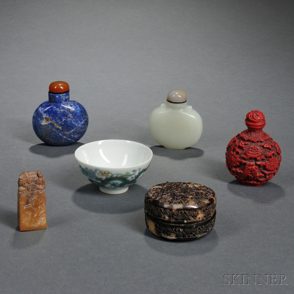 Appraisal: Six Small Items China including three snuff bottles a seal