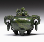 Appraisal: Chinese spinach jade covered censer th century The cover carved