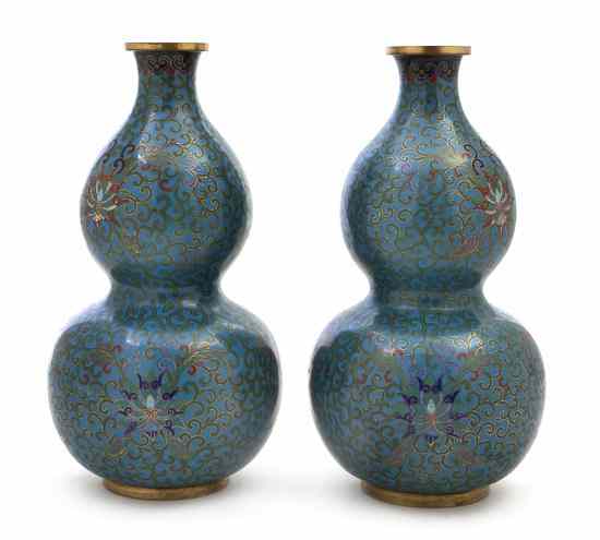 Appraisal: A Pair of Chinese Cloisonne Vases each of double gourd