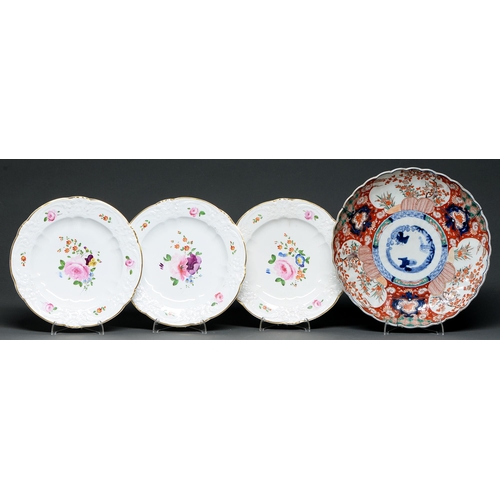 Appraisal: Three Derby moulded plates c painted with flower sprays and