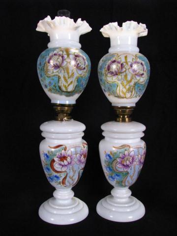 Appraisal: Pair of Victorian Opaque Glass Lamps with fluted shades three