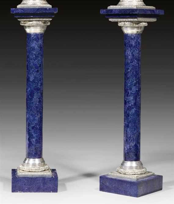 Appraisal: PAIR OF LAPIS LAZULI PEDESTALS Louis XVI style probably Russia