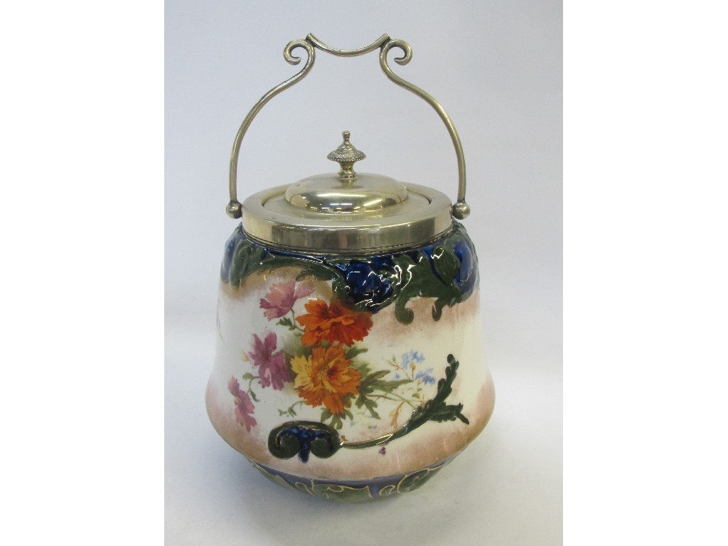 Appraisal: Doulton Burslem biscuit barrel with EP mounts