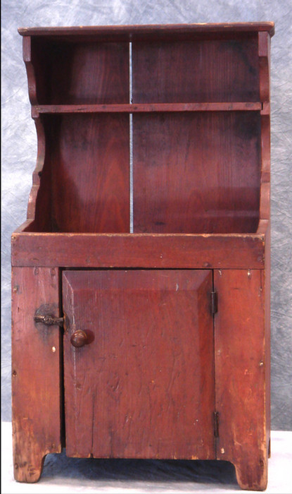 Appraisal: Miniature pine dry sink with open shelf top old dry