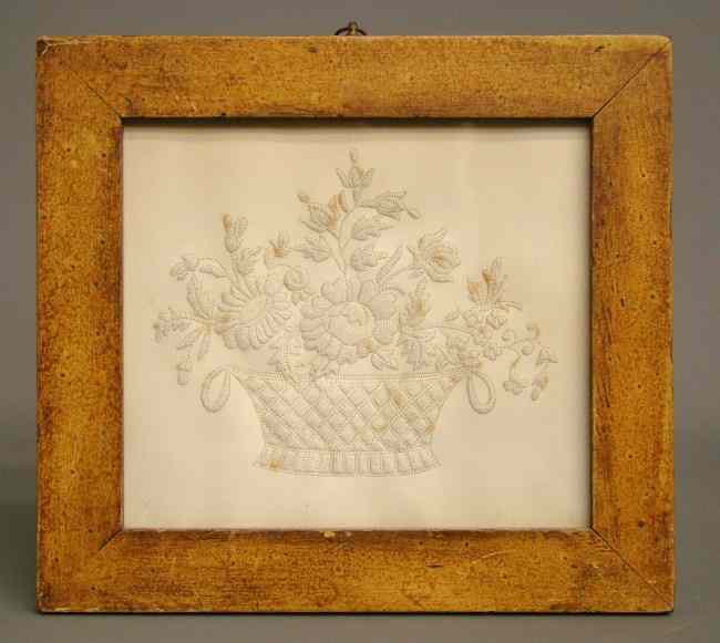 Appraisal: th c folk art pin prick basket of flowers picture