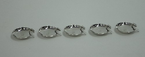 Appraisal: A set of five silver clip-on ashtrays H T Birmingham