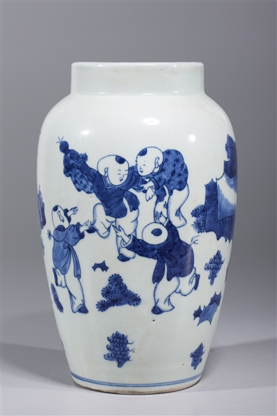 Appraisal: Chinese blue and white porcelain vase with children and trees