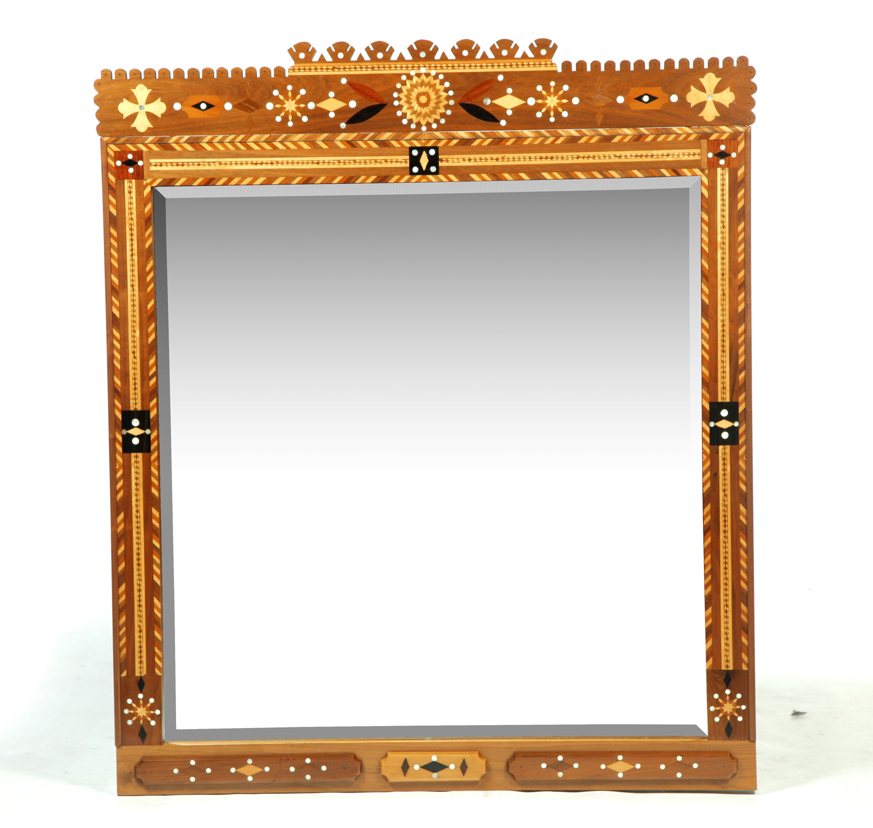 Appraisal: LARGE FOLKSY INLAID MIRROR American st half- th century walnut