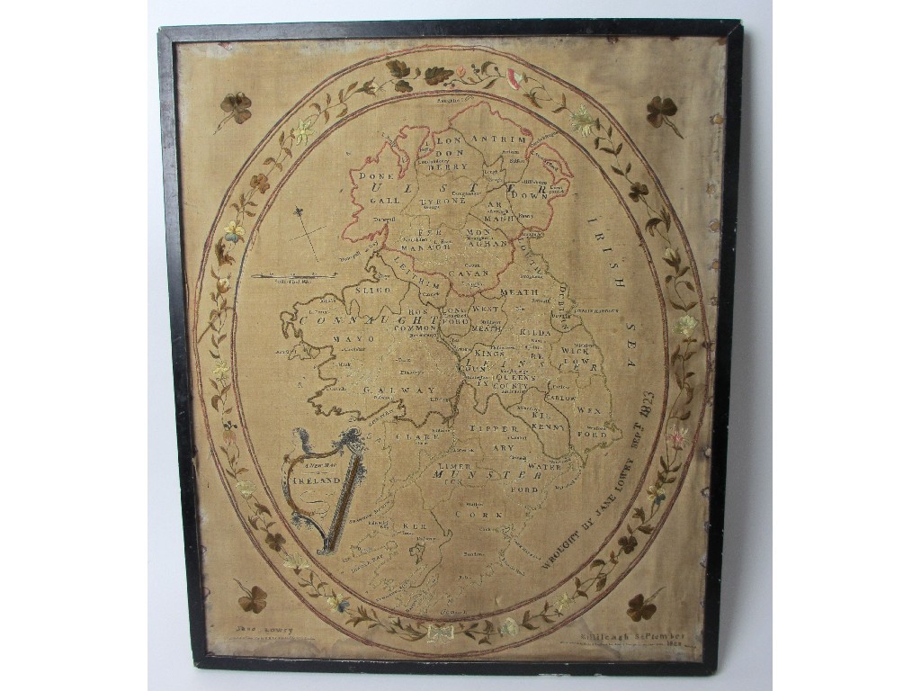 Appraisal: A silk embroidered map of Ireland by Jane Lowry Killileagh