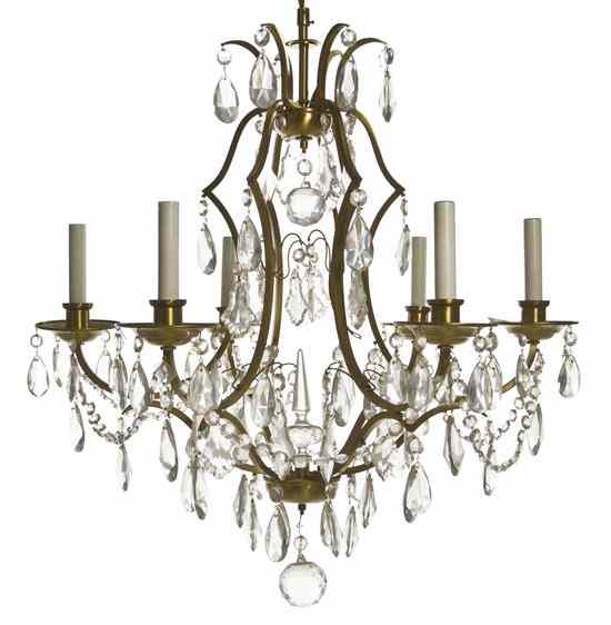 Appraisal: A Continental Gilt Metal Six-Light Chandelier of cage form hung