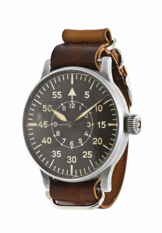 Appraisal: A Base Metal WWII Pilot's Bombardier Wristwatch Wempe mm case