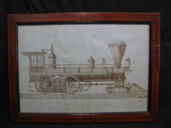 Appraisal: Pen and ink drawing of a Machine Locomotive Americaine Signed