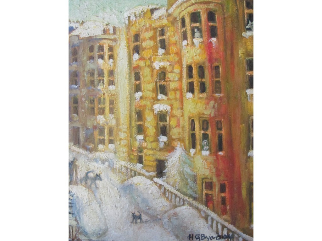 Appraisal: HUGH G BYARS b TENEMENTS IN THE SNOW PARTICK Oil