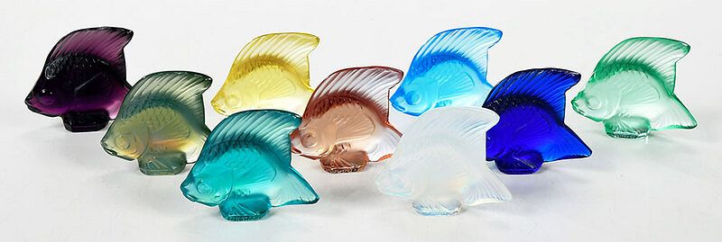 Appraisal: Nine Lalique Glass Fish French colorful group of nine signed