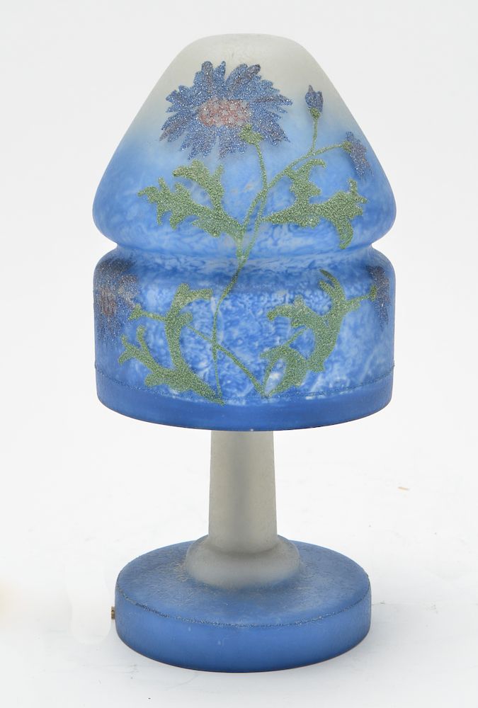 Appraisal: Pairpoint Reverse-Painted Glass Blue Fairy Lamp Pairpoint reverse-painted glass blue